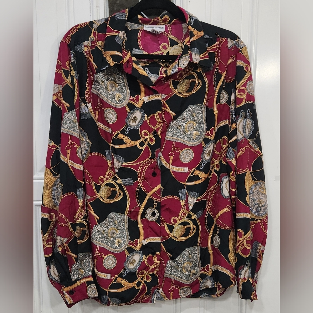 Alfred Dunner fusia horse bridle long sleeve blouse women's size 16
